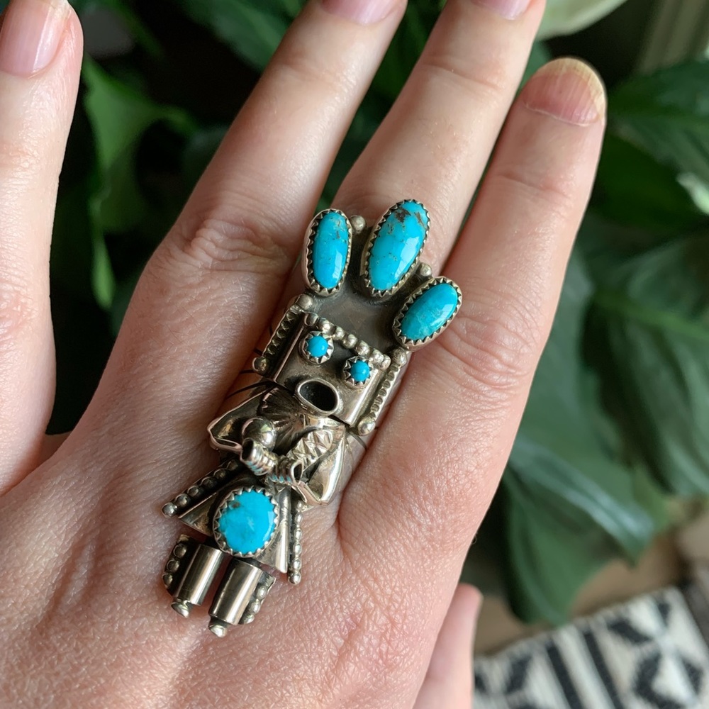 Native American Turquoise Kachina doll ring